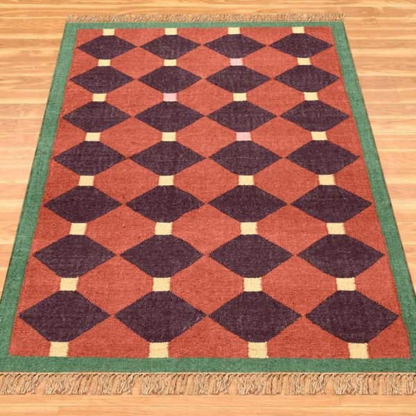 Red Geometric Wool Jute Hand woven Area Rug - Image 3