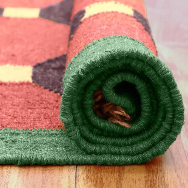 Red Geometric Wool Jute Hand woven Area Rug - Image 4