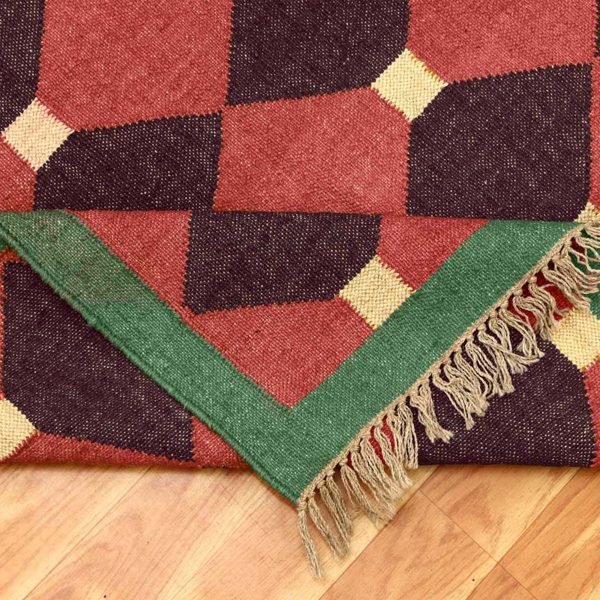 Red Geometric Wool Jute Hand woven Area Rug - Image 5