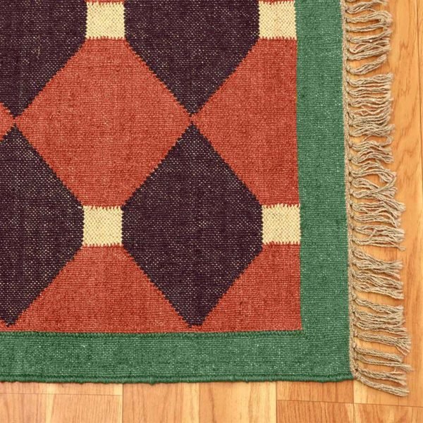 Red Geometric Wool Jute Hand woven Area Rug - Image 6