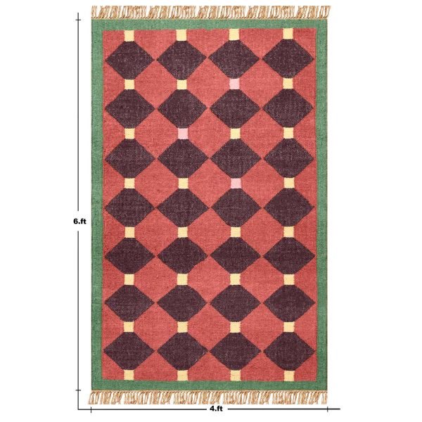 Red Geometric Wool Jute Hand woven Area Rug - Image 8