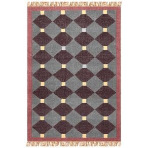 Indian Hand Woven Gray Wool Jute Kilim Area Rug
