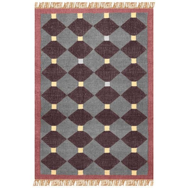 Indian Hand Woven Gray Wool Jute Kilim Area Rug