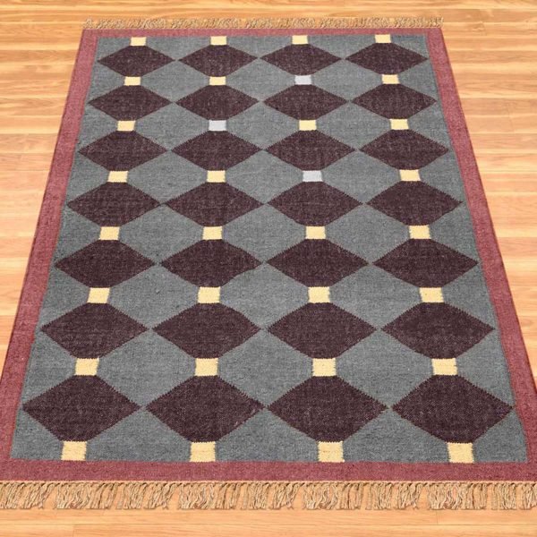 Indian Hand Woven Gray Wool Jute Kilim Area Rug - Image 3