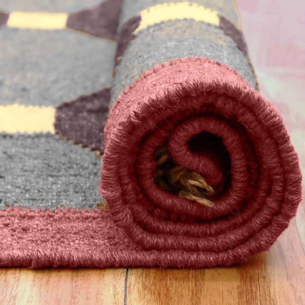 Indian Hand Woven Gray Wool Jute Kilim Area Rug - Image 4