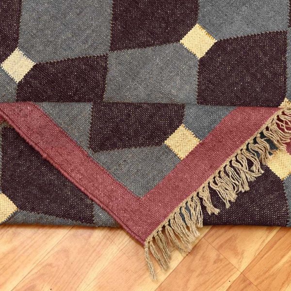 Indian Hand Woven Gray Wool Jute Kilim Area Rug - Image 5