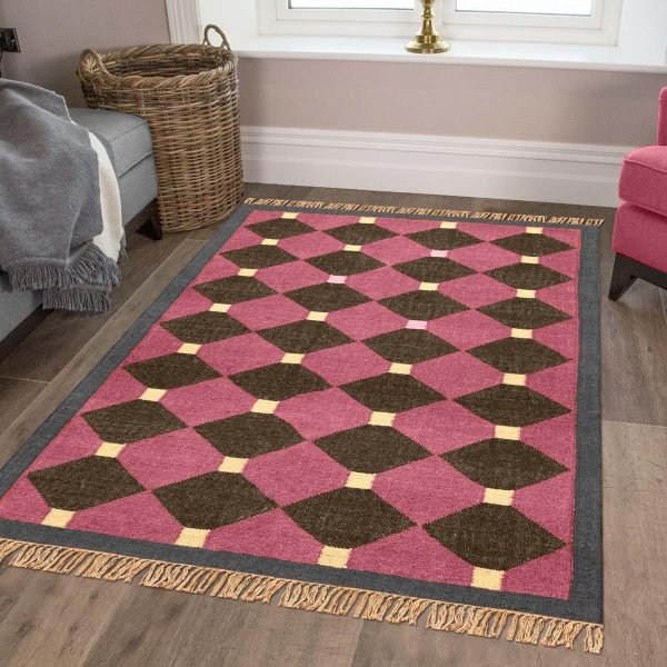 Handwoven Jute Wool Kilim Southwestern Carpet - Image 2