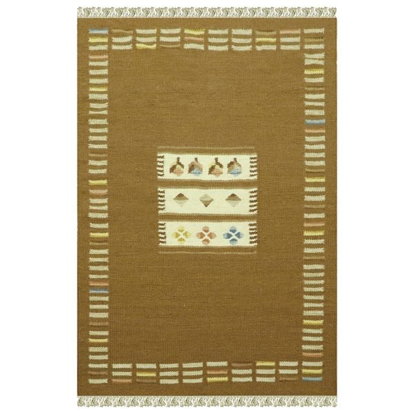 Indian Hand Woven Bronze Wool Tribal Area Dhurrie