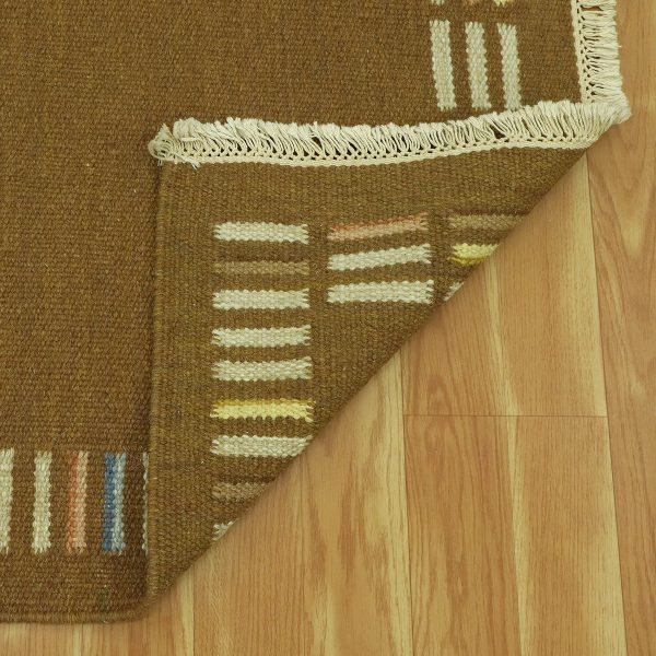 Indian Hand Woven Bronze Wool Tribal Area Dhurrie - Image 5
