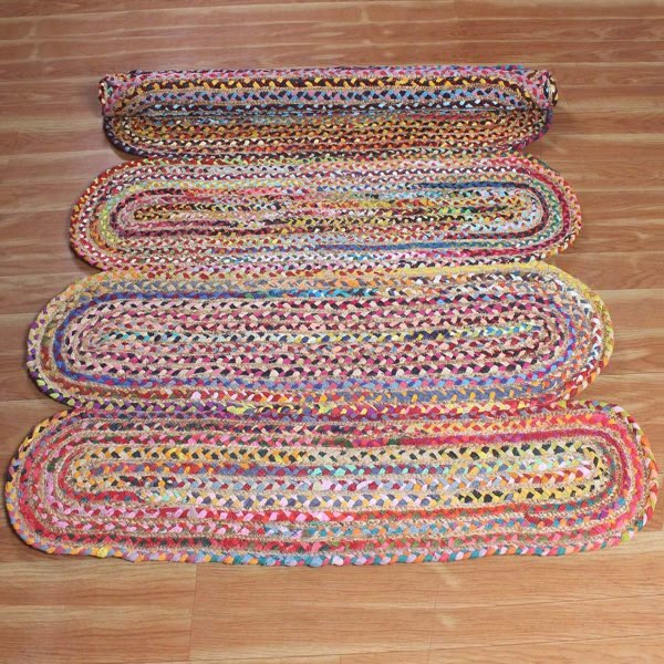 Hand Braided Cotton and Jute Multicolor Scalloped Area Rug - Image 5