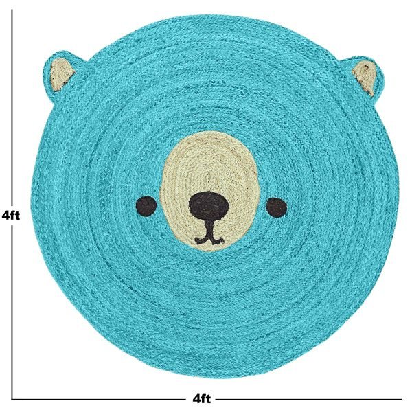 Hand Braided Animal Design Turquoise Round Area Rug - Image 5