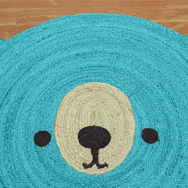 Hand Braided Animal Design Turquoise Round Area Rug - Image 3