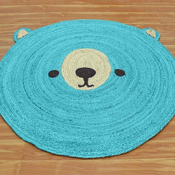 Hand Braided Animal Design Turquoise Round Area Rug - Image 4