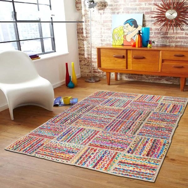 Hand Weived Multicolor Cotton and Jute Large Area Rug - Image 2