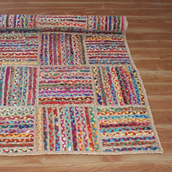 Hand Weived Multicolor Cotton and Jute Large Area Rug - Image 4