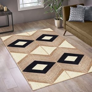 Beige Geometric Hand-Braided Jute Area Rug