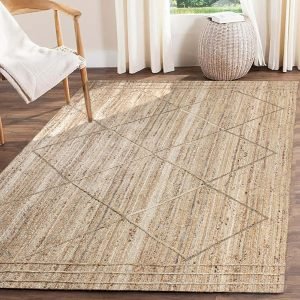 Hand Braided Beige Geometric Jute Rug