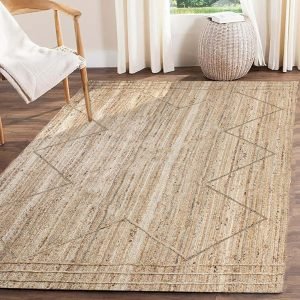 Beige Hand Braided Geometric Jute Area Rug