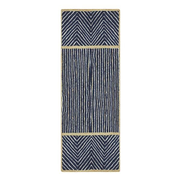 Handcrafted Blue Geometric Jute Runner Rug