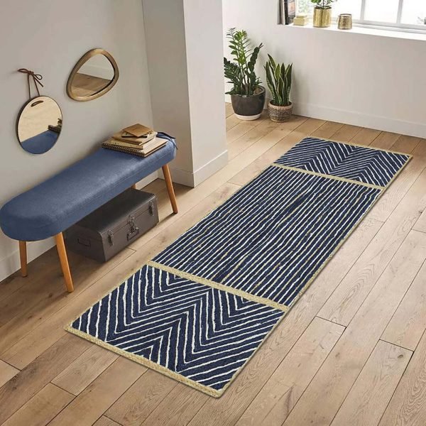 Handcrafted Blue Geometric Jute Runner Rug - Image 2