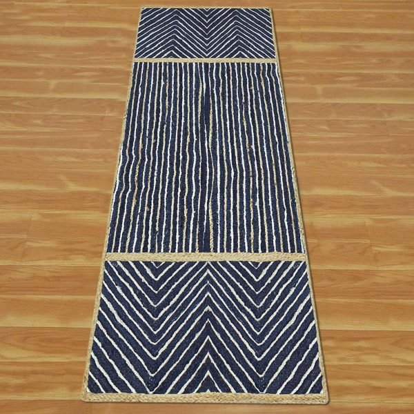 Handcrafted Blue Geometric Jute Runner Rug - Image 3