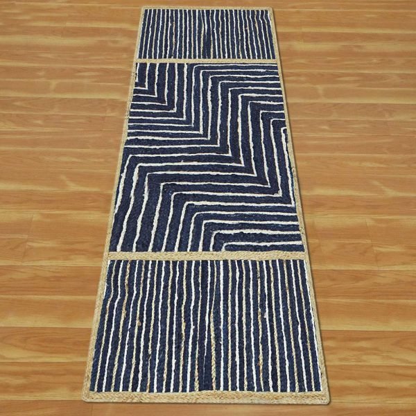 Geometric Blue Hand Braided Jute Rug - Image 3