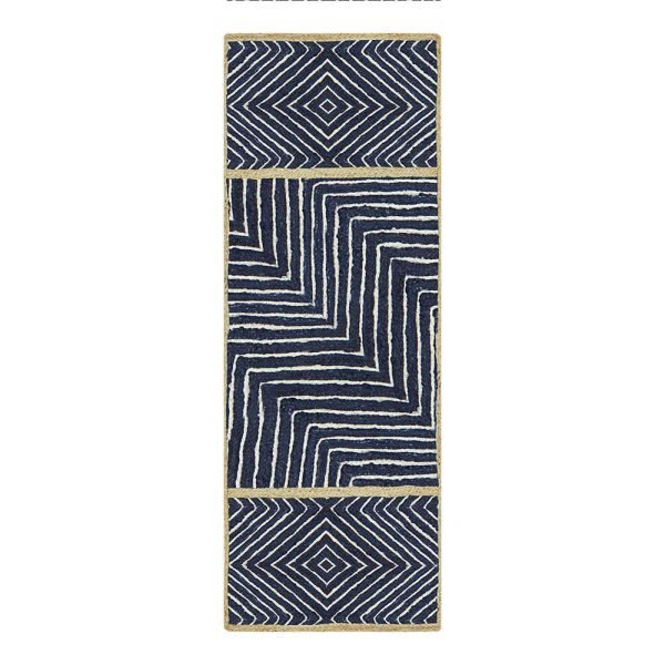 Geometric Blue Hand Braided Jute Area Rug