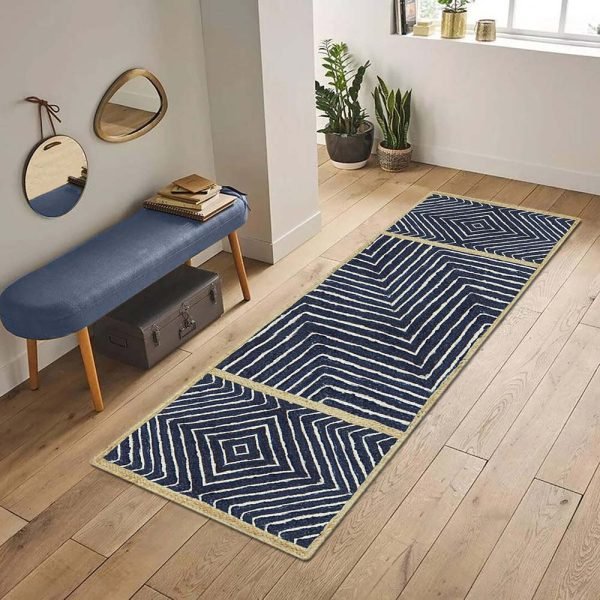 Geometric Blue Hand Braided Jute Area Rug - Image 2