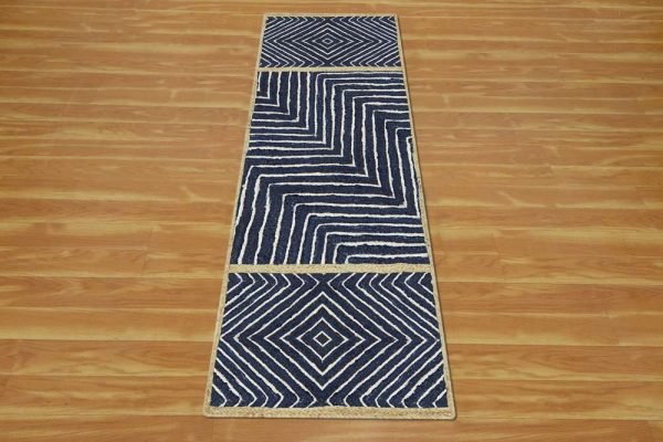 Geometric Blue Hand Braided Jute Area Rug - Image 3