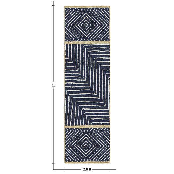 Geometric Blue Hand Braided Jute Area Rug - Image 5