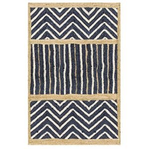 Handmade Blue Beige Geometric Jute Rug