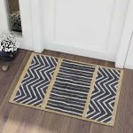 Handmade Blue Beige Geometric Jute Rug