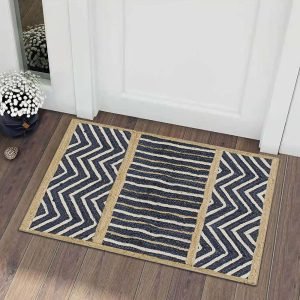 Handmade Blue Beige Geometric Jute Rug