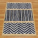Handmade Blue Beige Geometric Jute Rug