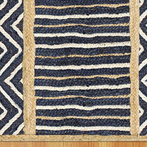 Handmade Blue Beige Geometric Jute Rug - Image 4