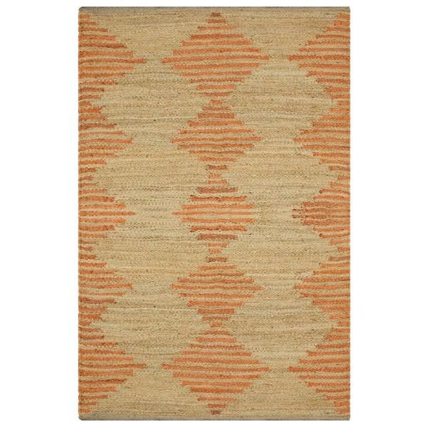 Beige Orange Hand Woven Geometric Rug