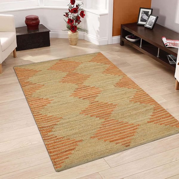 Beige Orange Hand Woven Geometric Rug - Image 2