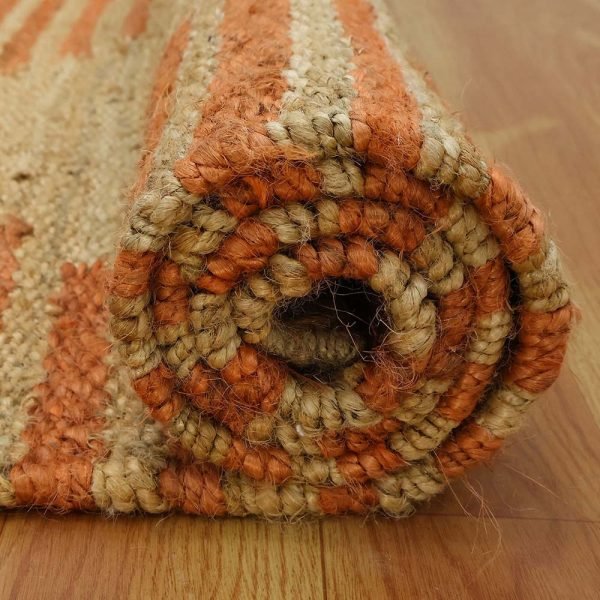 Beige Orange Hand Woven Geometric Rug - Image 4