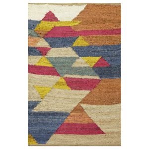 Handwoven Geometric Beige Multicolor Jute Rug