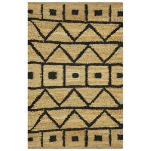 Handcrafted Beige Black Jute Area Rug