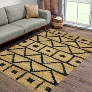 Handcrafted Beige Black Jute Area Rug
