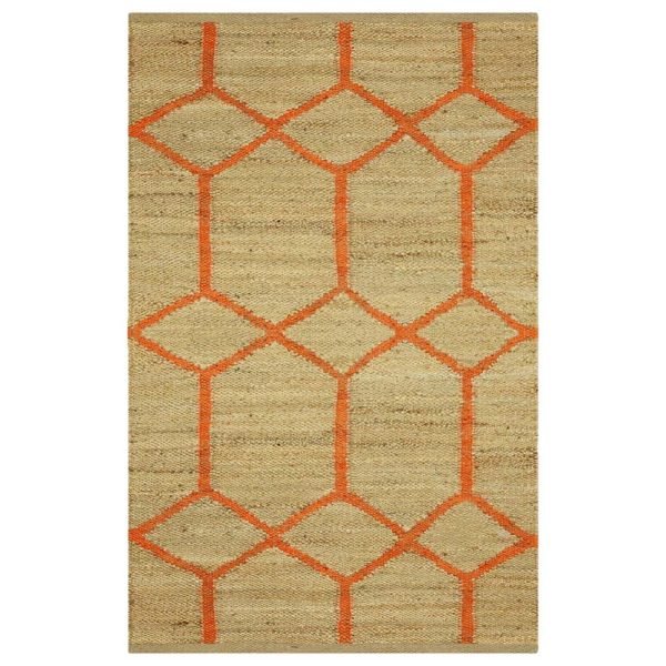 Orange Beige Handmade Geometric Entryway Rug