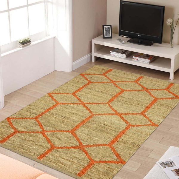 Orange Beige Handmade Geometric Entryway Rug - Image 2