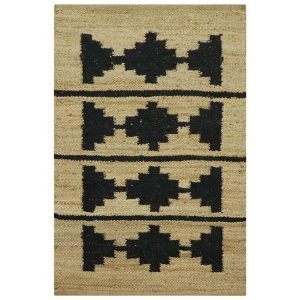 Black Beige Hand Woven Geometric Modern Rug