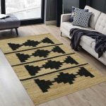 Black Beige Hand Woven Geometric Modern Rug