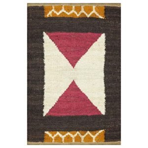 Brown White Hand Woven Geometric Jute  Rug