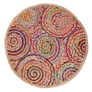 Cotton Jute Handmade Multicolor Round Area Rug