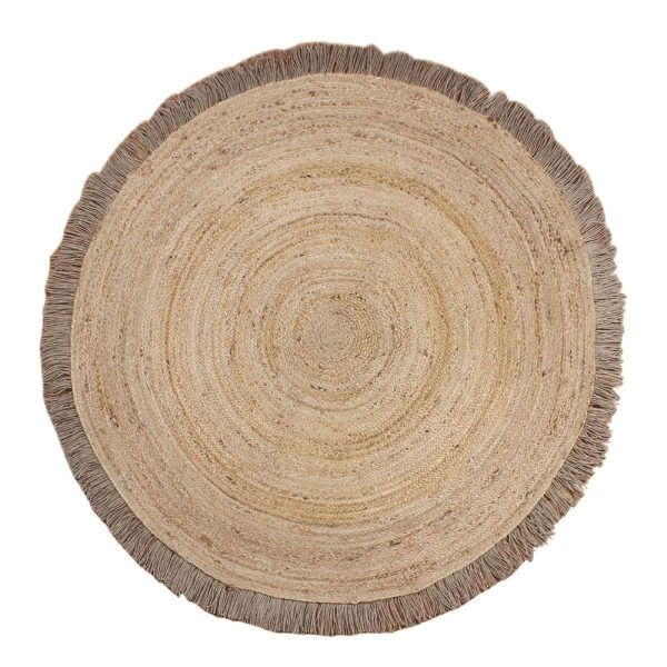 Round Beige Hand Braided Geometric Jute Rug
