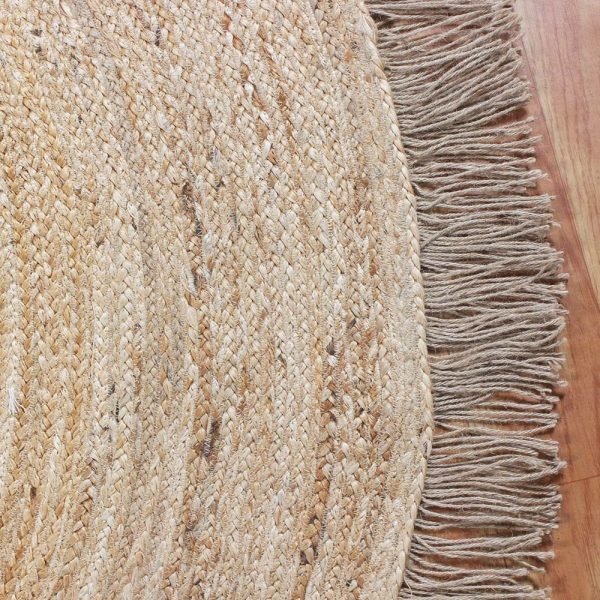 Round Beige Hand Braided Geometric Jute Rug - Image 4