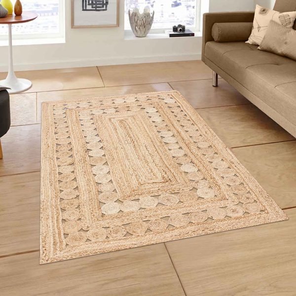Hand Braided Beige Jute Geometric Area Rug - Image 2